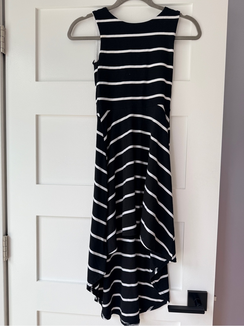 Aqua Black and White Striped Knit Dress